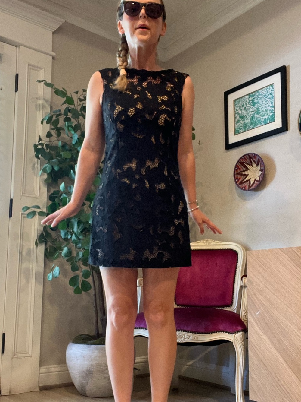 Twelfth Street By Cynthia Vincent Black Floral Lace Sleeveless Shift Dress mini
